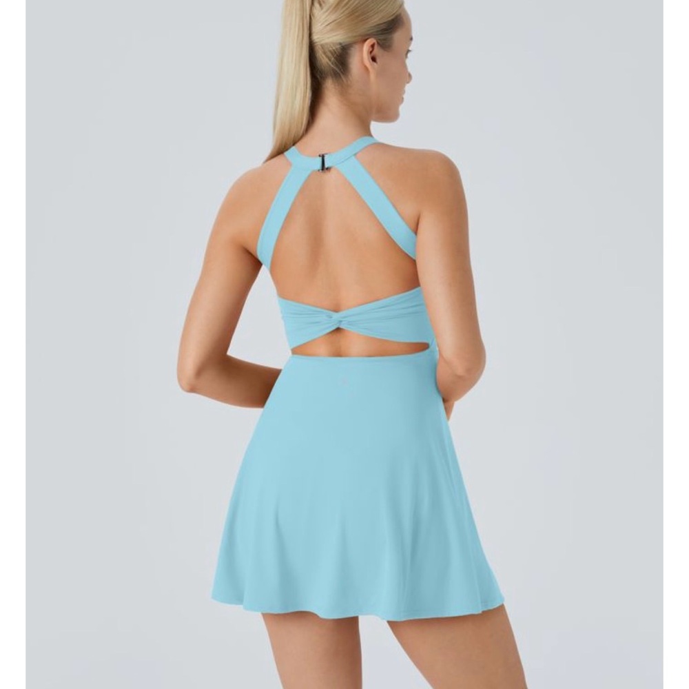 Women's Halara Backless Twisted Active Dress, Spun Sugar Blue, S